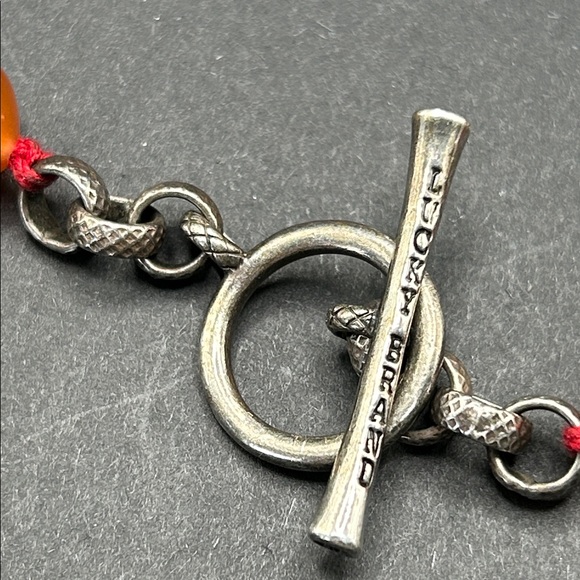 Vintage LUCKY BRAND Cross Necklace Carnelian Beads Hand Knotted 16" - Picture 8 of 9